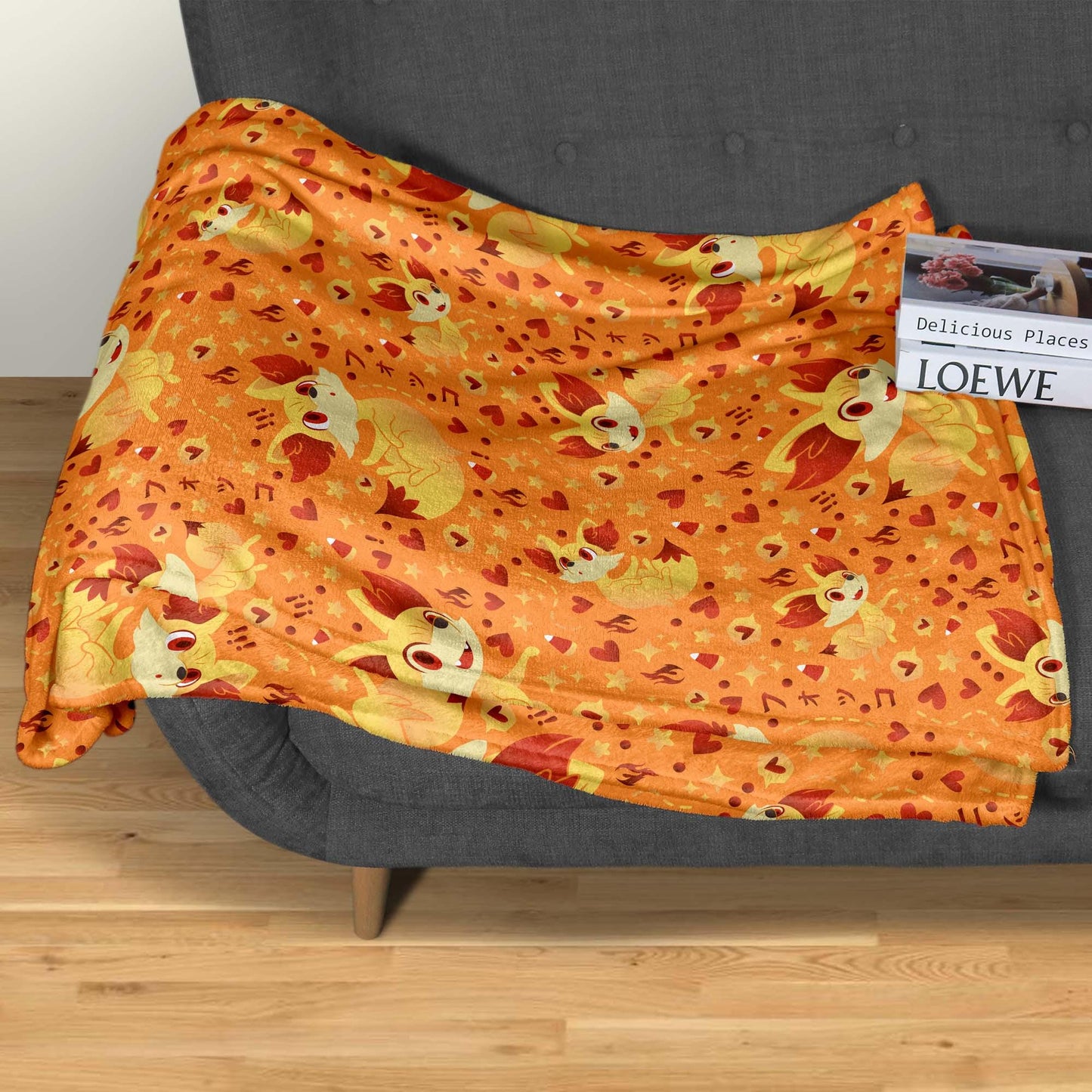Fennekin Fleece Blanket, Cute Fire Fox Throw, Cozy Cotton Blanket, Baby Shower Gift, Kawaii Home Decor, Fennekin Blanket Gift