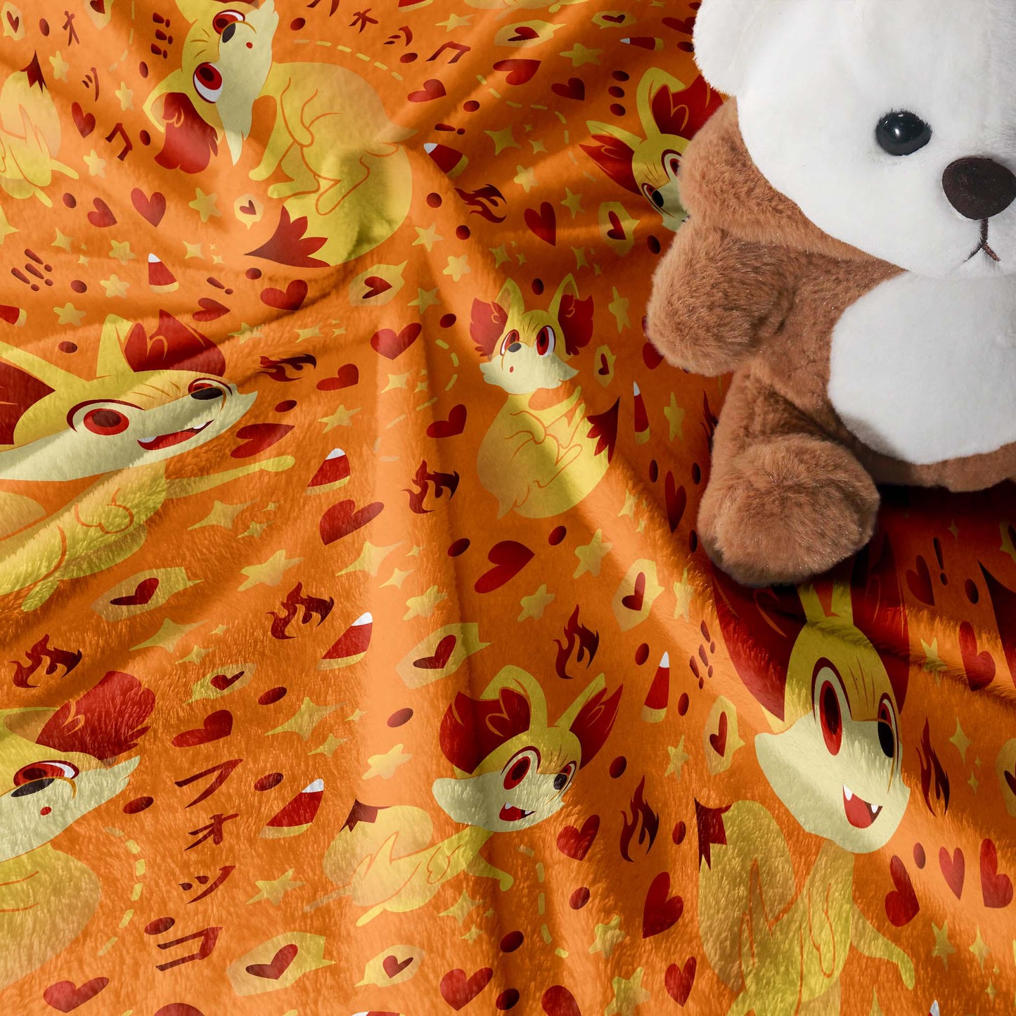 Fennekin Fleece Blanket, Cute Fire Fox Throw, Cozy Cotton Blanket, Baby Shower Gift, Kawaii Home Decor, Fennekin Blanket Gift