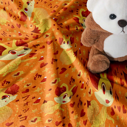 Fennekin Fleece Blanket, Cute Fire Fox Throw, Cozy Cotton Blanket, Baby Shower Gift, Kawaii Home Decor, Fennekin Blanket Gift