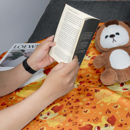 Fennekin Fleece Blanket, Cute Fire Fox Throw, Cozy Cotton Blanket, Baby Shower Gift, Kawaii Home Decor, Fennekin Blanket Gift