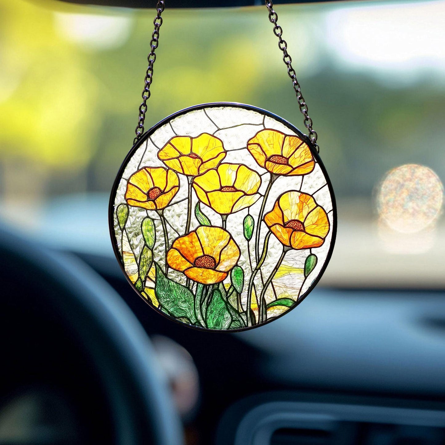 California Poppy Stained Glass SunCatcher California Poppy Window Hanging Home Poppy Flower Decoration Gift Flower Lover Decor