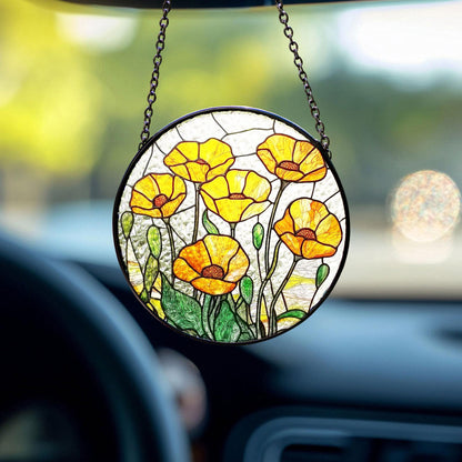 California Poppy Stained Glass SunCatcher California Poppy Window Hanging Home Poppy Flower Decoration Gift Flower Lover Decor