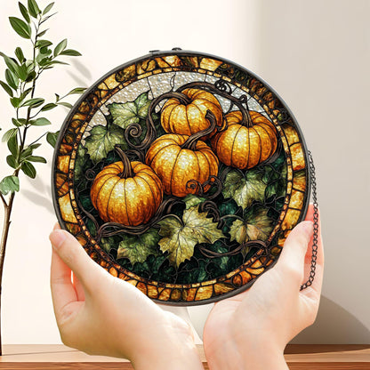 Fall Pumpkin Decor Stained Glass Window Suncatcher, Pumpkin Fall Vibes Window Hanging, Charming Pumpkin Suncatcher, Fall Suncatcher Decor