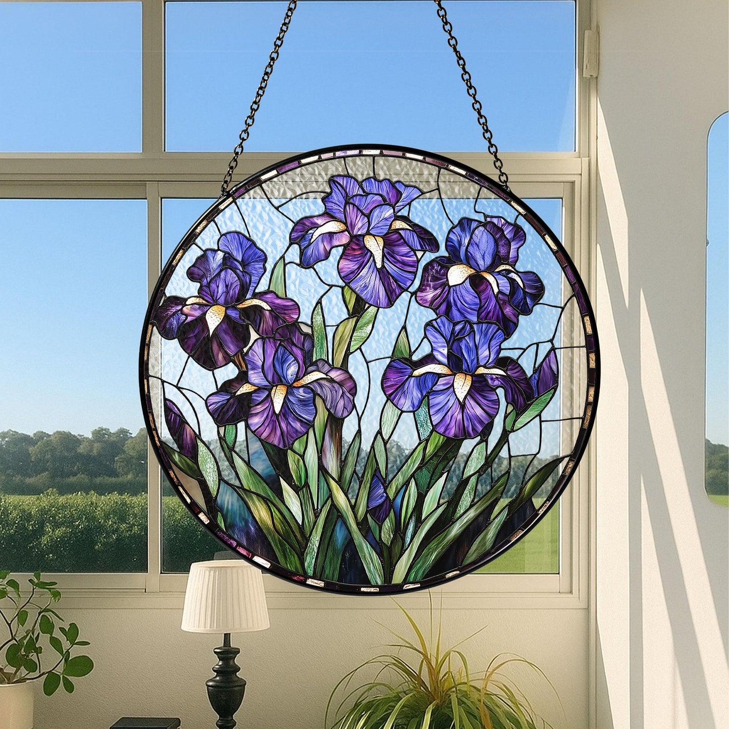 Purple Iris Stained Glass Suncatcher, Iris Flower Suncatcher, Iris Flower Gift, Flower Glass Suncatcher, Sunlight Catcher for Home Decor