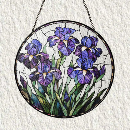 Purple Iris Stained Glass Suncatcher, Iris Flower Suncatcher, Iris Flower Gift, Flower Glass Suncatcher, Sunlight Catcher for Home Decor