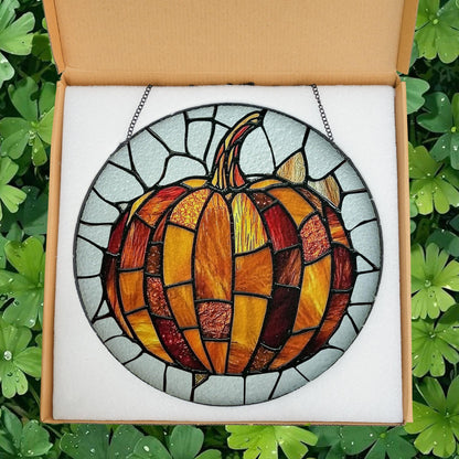 Pumpkin Stained Glass Suncatcher, Stained Glass Autumn Window Hanging, Fall Vibes Decor, Thanksgiving or Halloween Gift, Autumn Suncatcher