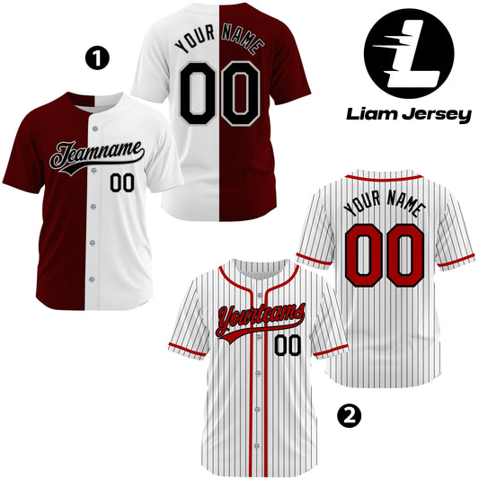 Custom Gradient Maroon White Baseball Jersey Men Women Kid Youth, Custom White Red Pinstripe Baseball Jersey Name Number Logo Baseball Shirt