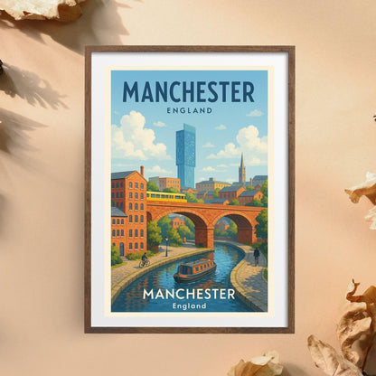 Manchester Cityscape Skyline Poster Wall Art, Map of Manchester UK, Home Decor Gift for Wedding & Birthday, Man United Oasis Man City Poster