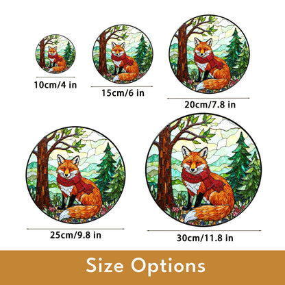 Red fox with scarf forest stained glass suncatcher woodland animal window decor Christmas gift