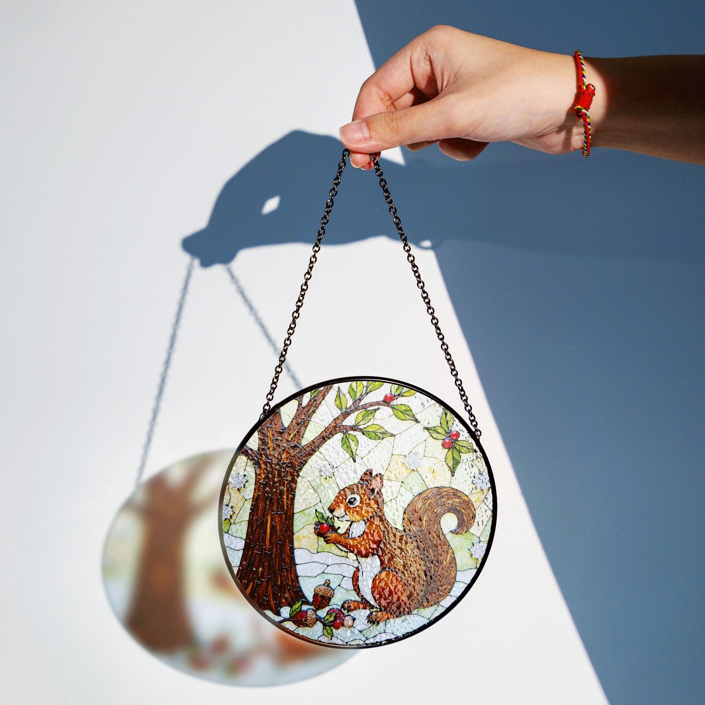 Cute Squirrel Tree Scene Stained Glass Suncatcher Woodland Decor Gift for Fall Nature Lover Friend