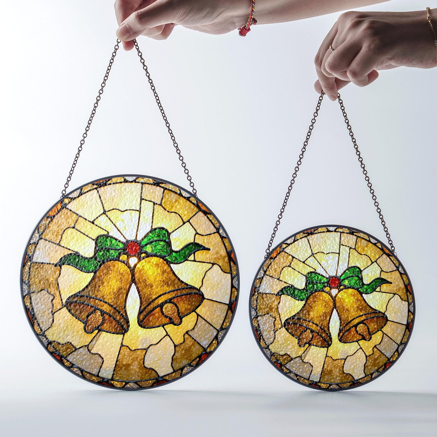Golden bell stained glass suncatcher Christmas window decor gift