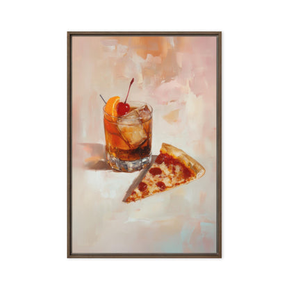Old Fashioned Cocktail with Pizza Slice Art Print | Cute Quirky Whimsical | Cocktail Bar Cart Decor | Pizza Art Gift | Trendy Home Wall Art