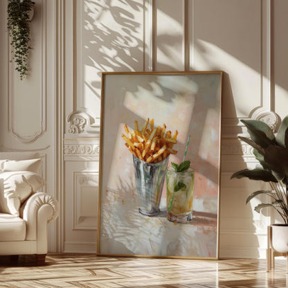 French Fries and Mojito Art Print: Quirky Bar Cart Decor