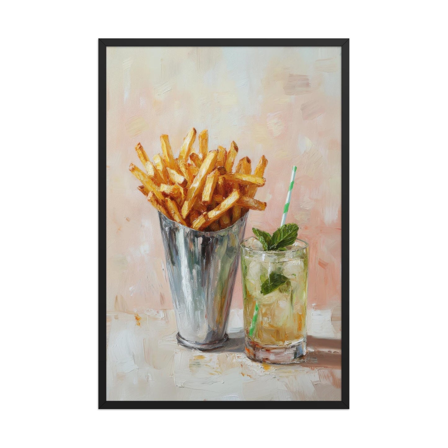 French Fries and Mojito Art Print: Quirky Bar Cart Decor