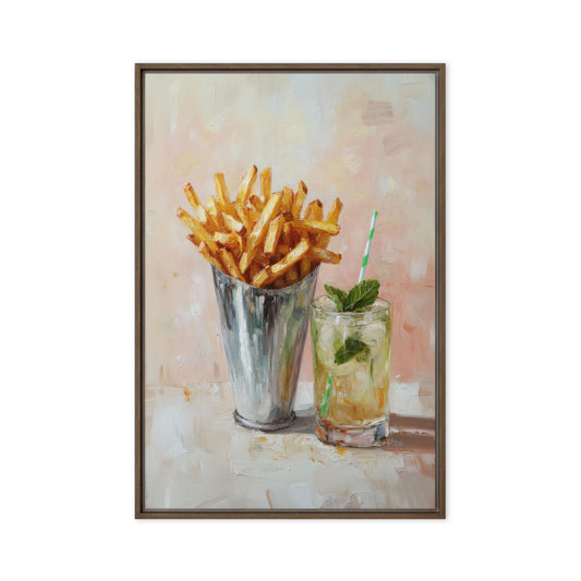 French Fries and Mojito Art Print: Quirky Bar Cart Decor