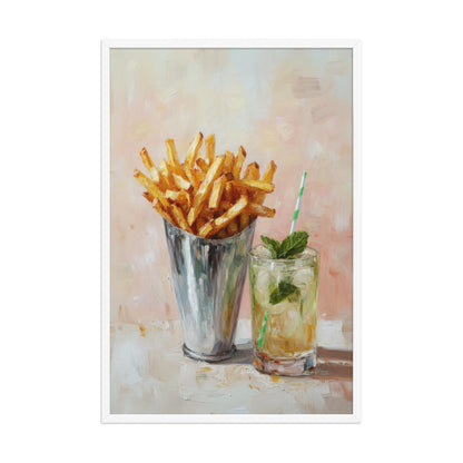 French Fries and Mojito Art Print: Quirky Bar Cart Decor