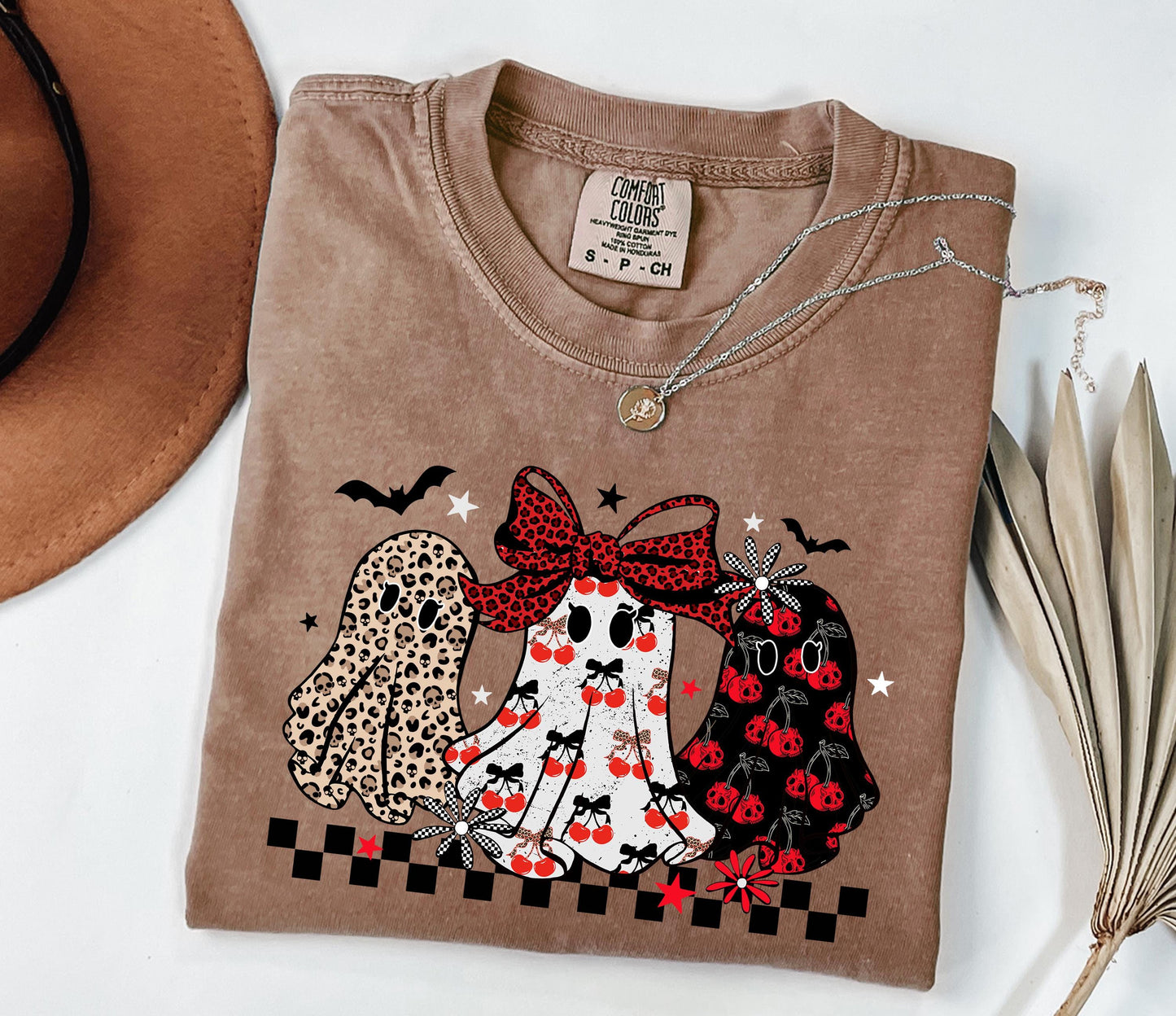Comfort Colors® Cute Ghost Shirt, Leopard Ghost Shirt, Women Halloween Shirt, Retro Halloween Shirt, Coquette Ghost, Fall Ghost Graphic Tee