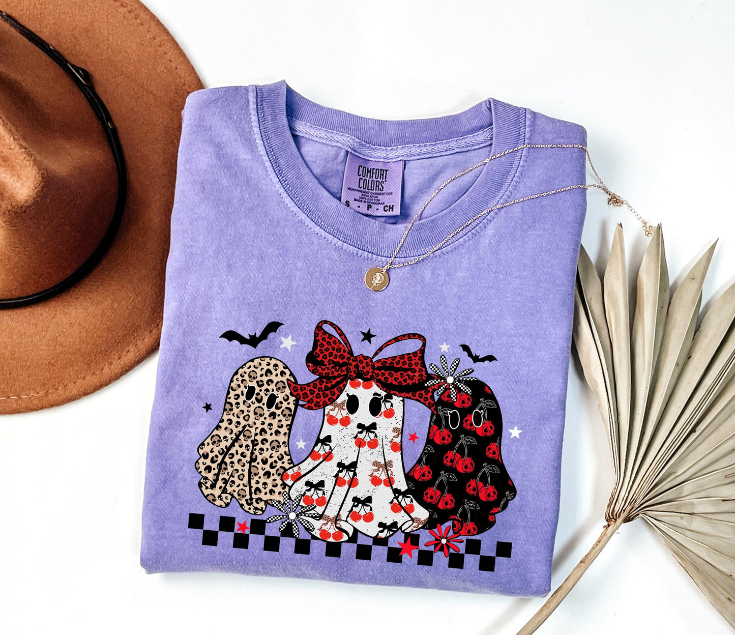 Comfort Colors® Cute Ghost Shirt, Leopard Ghost Shirt, Women Halloween Shirt, Retro Halloween Shirt, Coquette Ghost, Fall Ghost Graphic Tee
