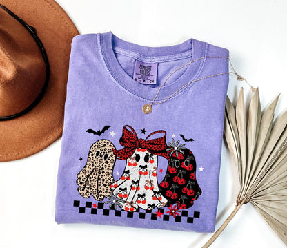 Comfort Colors® Cute Ghost Shirt, Leopard Ghost Shirt, Women Halloween Shirt, Retro Halloween Shirt, Coquette Ghost, Fall Ghost Graphic Tee