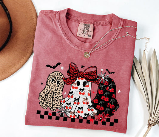 Comfort Colors® Cute Ghost Shirt, Leopard Ghost Shirt, Women Halloween Shirt, Retro Halloween Shirt, Coquette Ghost, Fall Ghost Graphic Tee