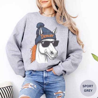Retro Denver Football Sweatshirt, 90s Denver Sweatshirt, Football Fan Gifts, Denver Horse ,Retro Denver Game Day Tshirt