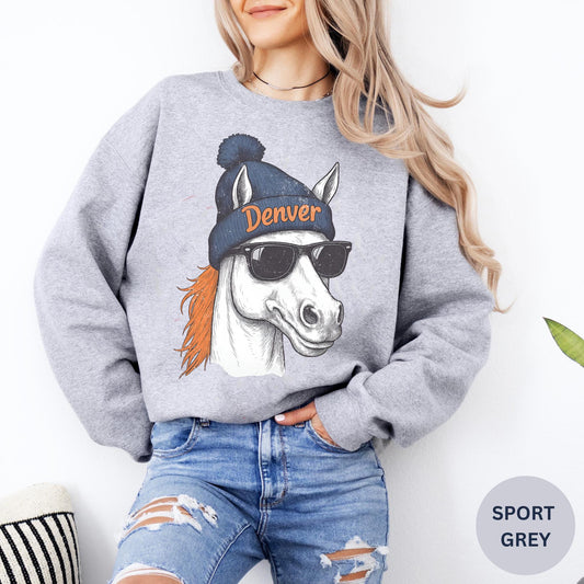 Retro Denver Football Sweatshirt, 90s Denver Sweatshirt, Football Fan Gifts, Denver Horse ,Retro Denver Game Day Tshirt
