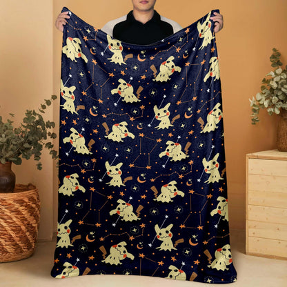 Mimikyu Fleece Blanket, Cute Ghost Throw Blanket, Soft Cotton Cozy Blanket for Bed or Couch, Kawaii Halloween Gifts