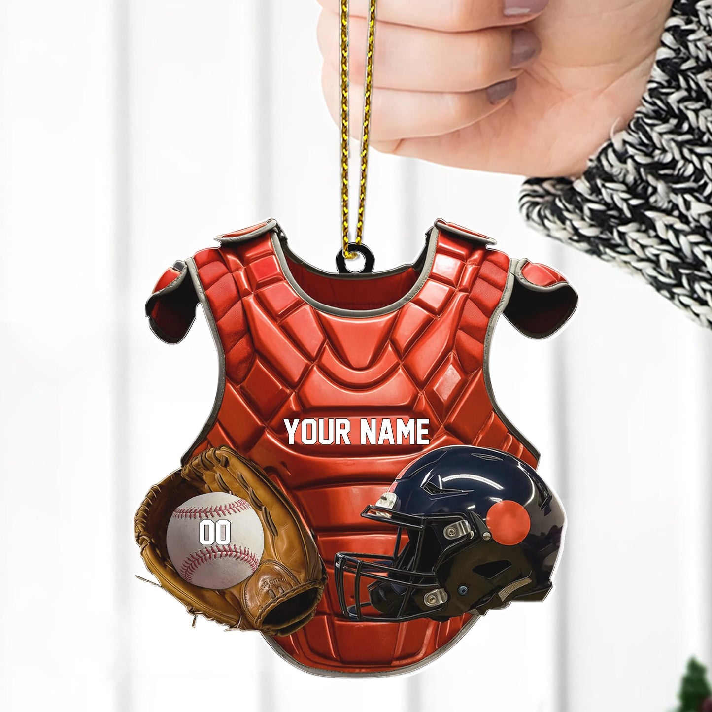 Custom Name Baseball Catcher Chest Protector & Helmet Personalized Ornament, Christmas Tree Hanging, Christmas Ornament, Flat 2D Ornament