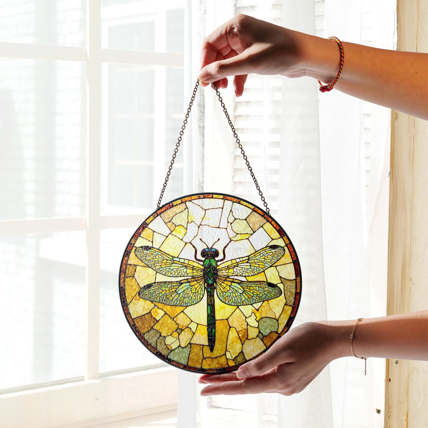 Dragonfly stained glass round window suncatcher nature decor gift