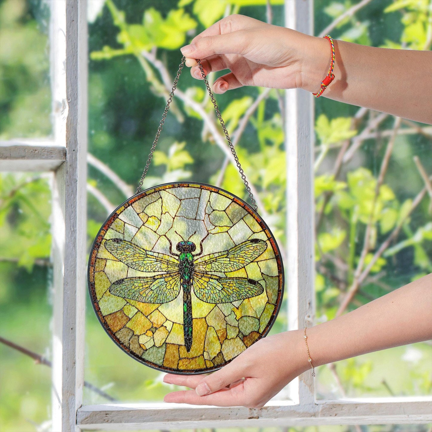 Dragonfly stained glass round window suncatcher nature decor gift