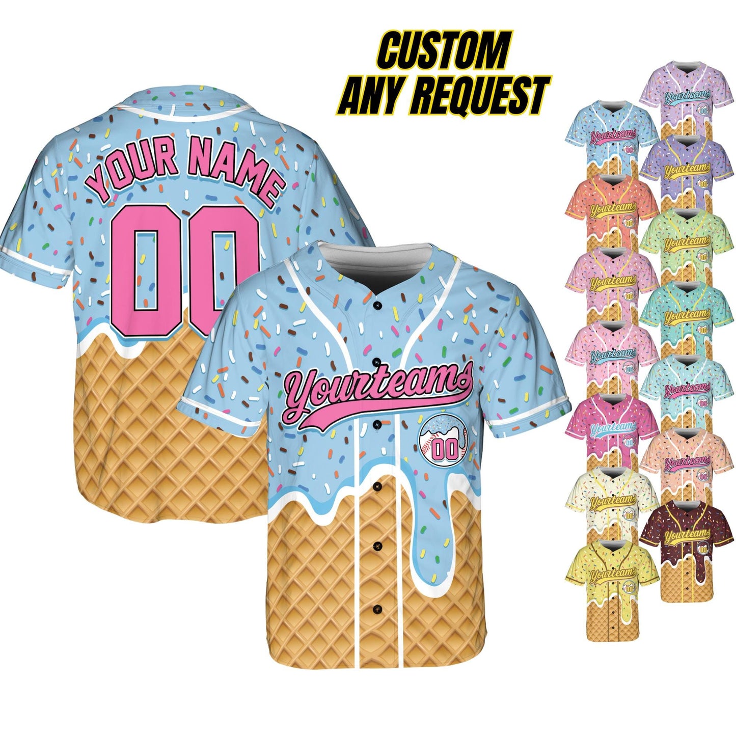 Personalized Ice Cream Drip Baseball Jersey for Men Women Youth Kid,Custom Sprinkle Drip Baseball Matching Family Shirt,Summer Outfit B16