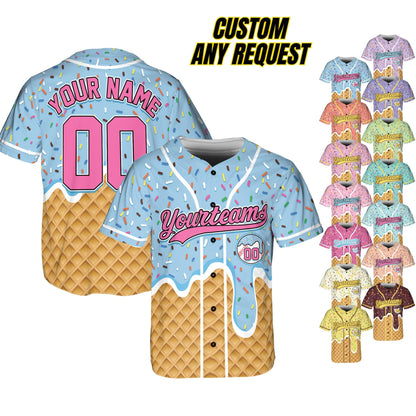 Personalized Ice Cream Drip Baseball Jersey for Men Women Youth Kid,Custom Sprinkle Drip Baseball Matching Family Shirt,Summer Outfit B16