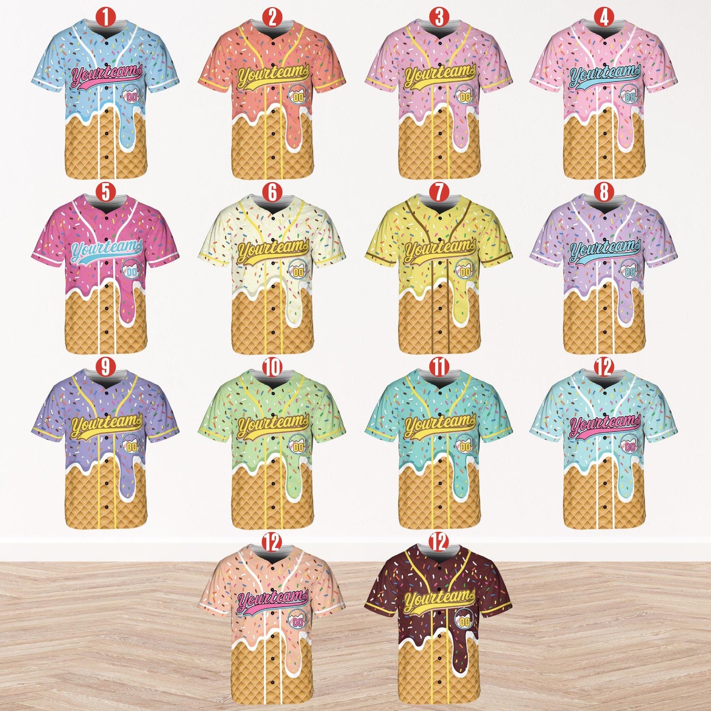 Personalized Ice Cream Drip Baseball Jersey for Men Women Youth Kid,Custom Sprinkle Drip Baseball Matching Family Shirt,Summer Outfit B16