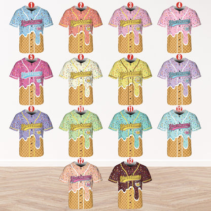 Personalized Ice Cream Drip Baseball Jersey for Men Women Youth Kid,Custom Sprinkle Drip Baseball Matching Family Shirt,Summer Outfit B16