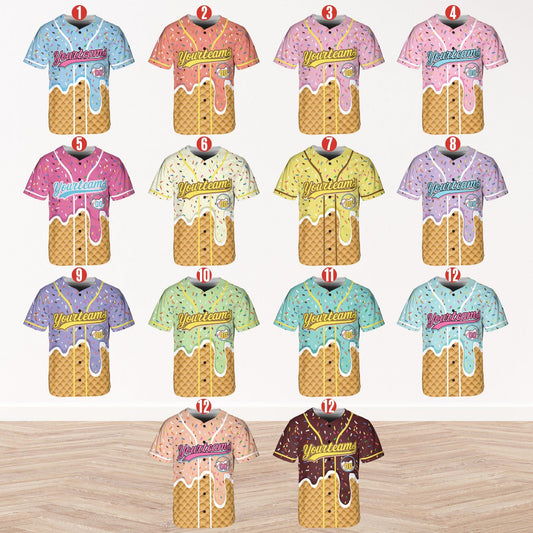 Personalized Ice Cream Drip Baseball Jersey for Men Women Youth Kid,Custom Sprinkle Drip Baseball Matching Family Shirt,Summer Outfit B16
