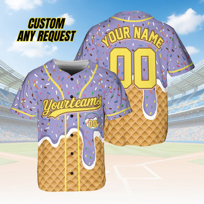 Personalized Ice Cream Drip Baseball Jersey for Men Women Youth Kid,Custom Sprinkle Drip Baseball Matching Family Shirt,Summer Outfit B16