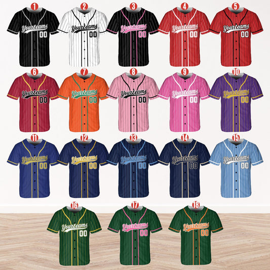 Personalized Name Team,Custom Stripe Line Color Baseball Jersey For Baseball Fans,Custom Number Baseball Team Couple Jersey B22