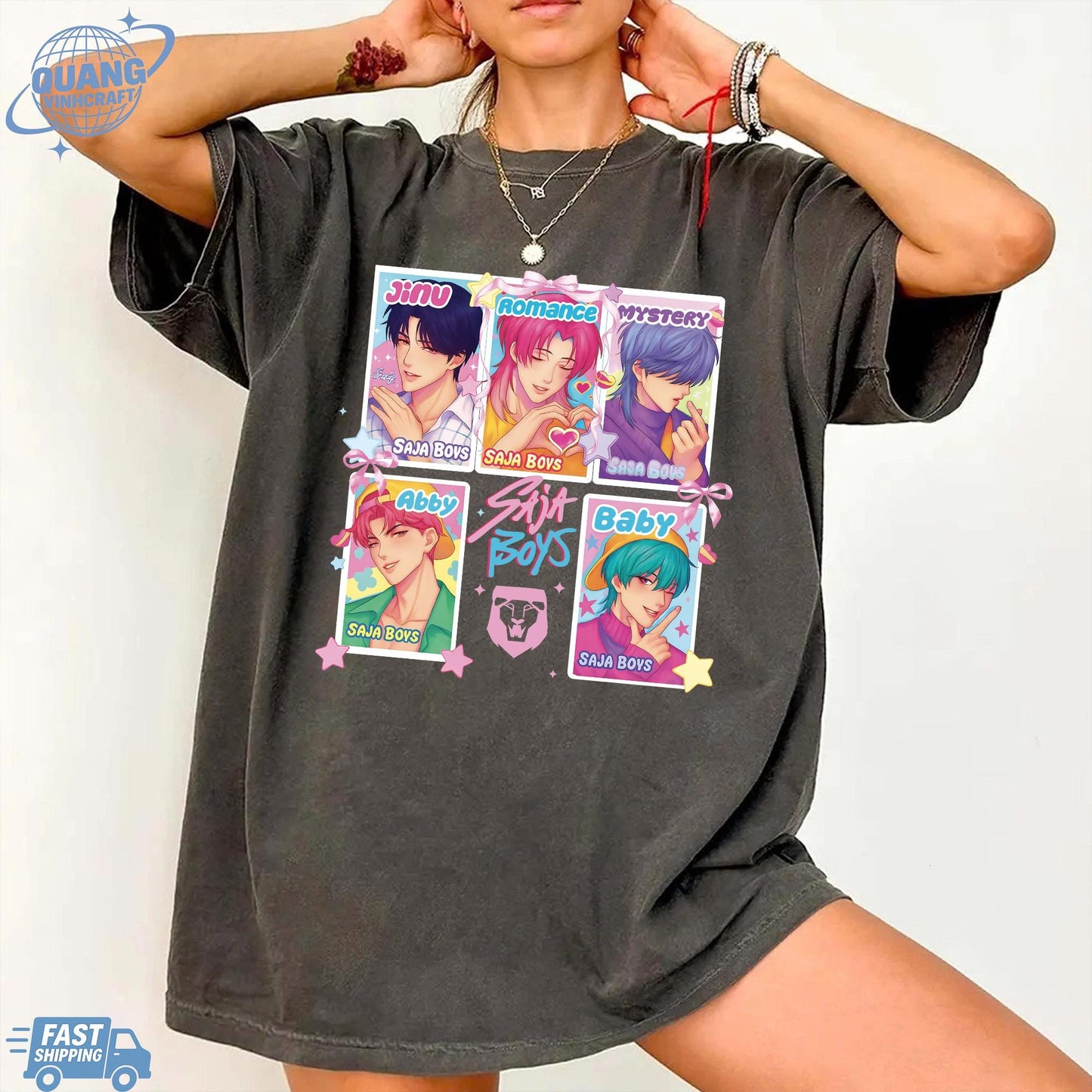 Kpop Saja Boys Shirt, Kpop Demon Hunters T-shirt, Demon Hunters Merch, Kpop Huntrix Pin shirt, Saja Boys Fan Gifts
