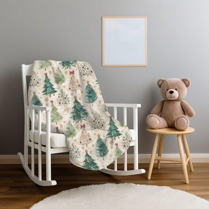 Christmas Tree Fleece Blanket Soft Holiday Throw, Christmas Tree with Bows Home Decor Coquette Minky Fleece Family Gift Ideas for Coworkers