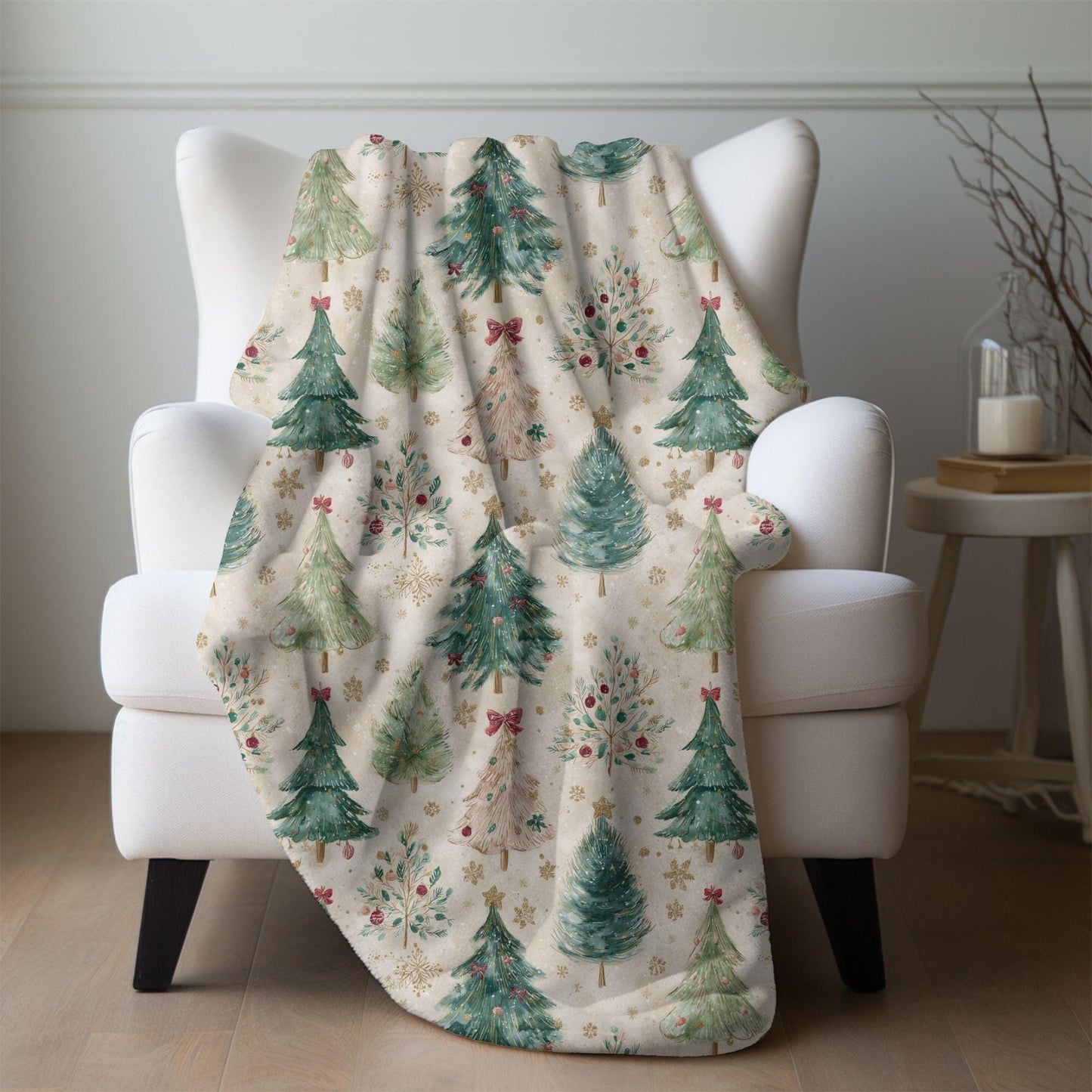Christmas Tree Fleece Blanket Soft Holiday Throw, Christmas Tree with Bows Home Decor Coquette Minky Fleece Family Gift Ideas for Coworkers