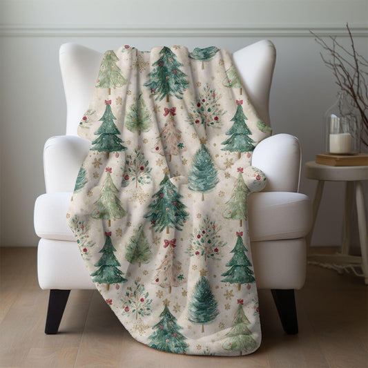 Christmas Tree Fleece Blanket Soft Holiday Throw, Christmas Tree with Bows Home Decor Coquette Minky Fleece Family Gift Ideas for Coworkers