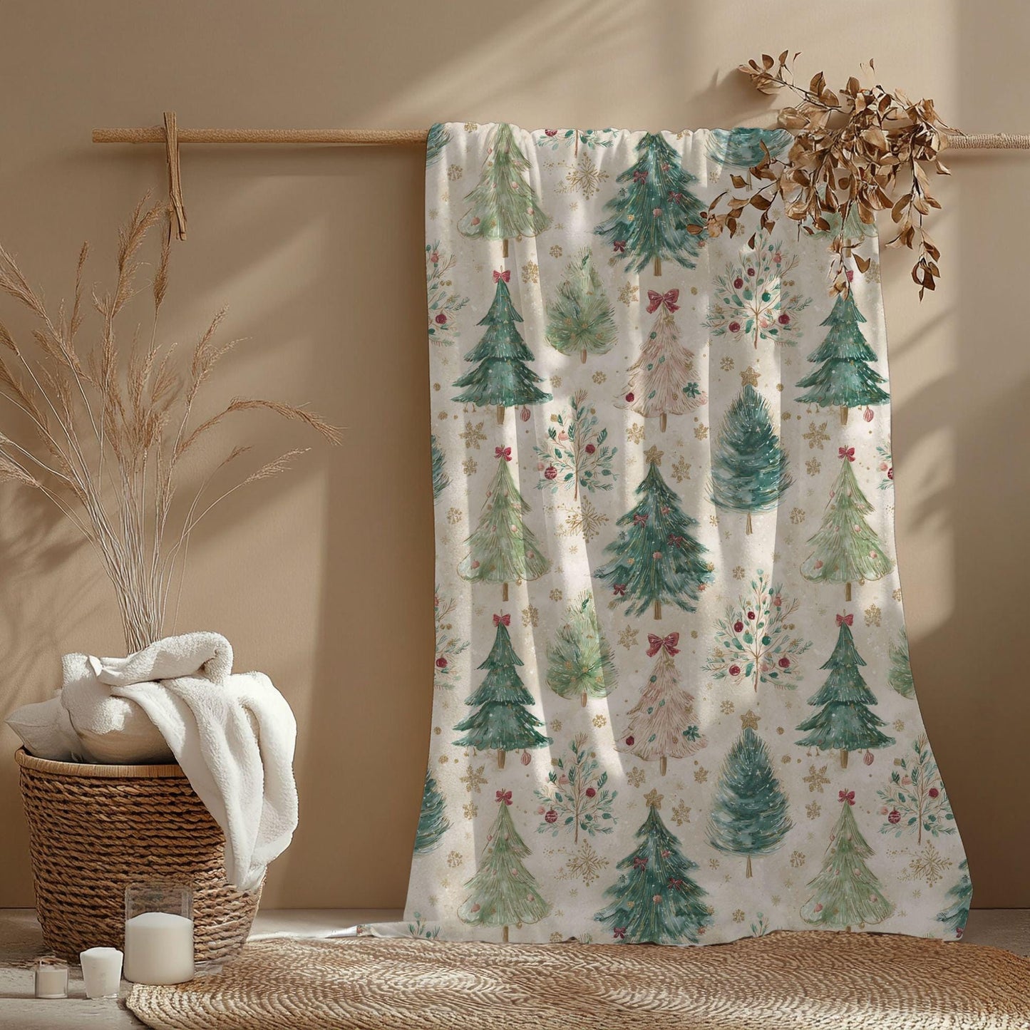 Christmas Tree Fleece Blanket Soft Holiday Throw, Christmas Tree with Bows Home Decor Coquette Minky Fleece Family Gift Ideas for Coworkers