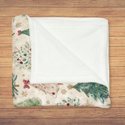 Christmas Tree Fleece Blanket Soft Holiday Throw, Christmas Tree with Bows Home Decor Coquette Minky Fleece Family Gift Ideas for Coworkers