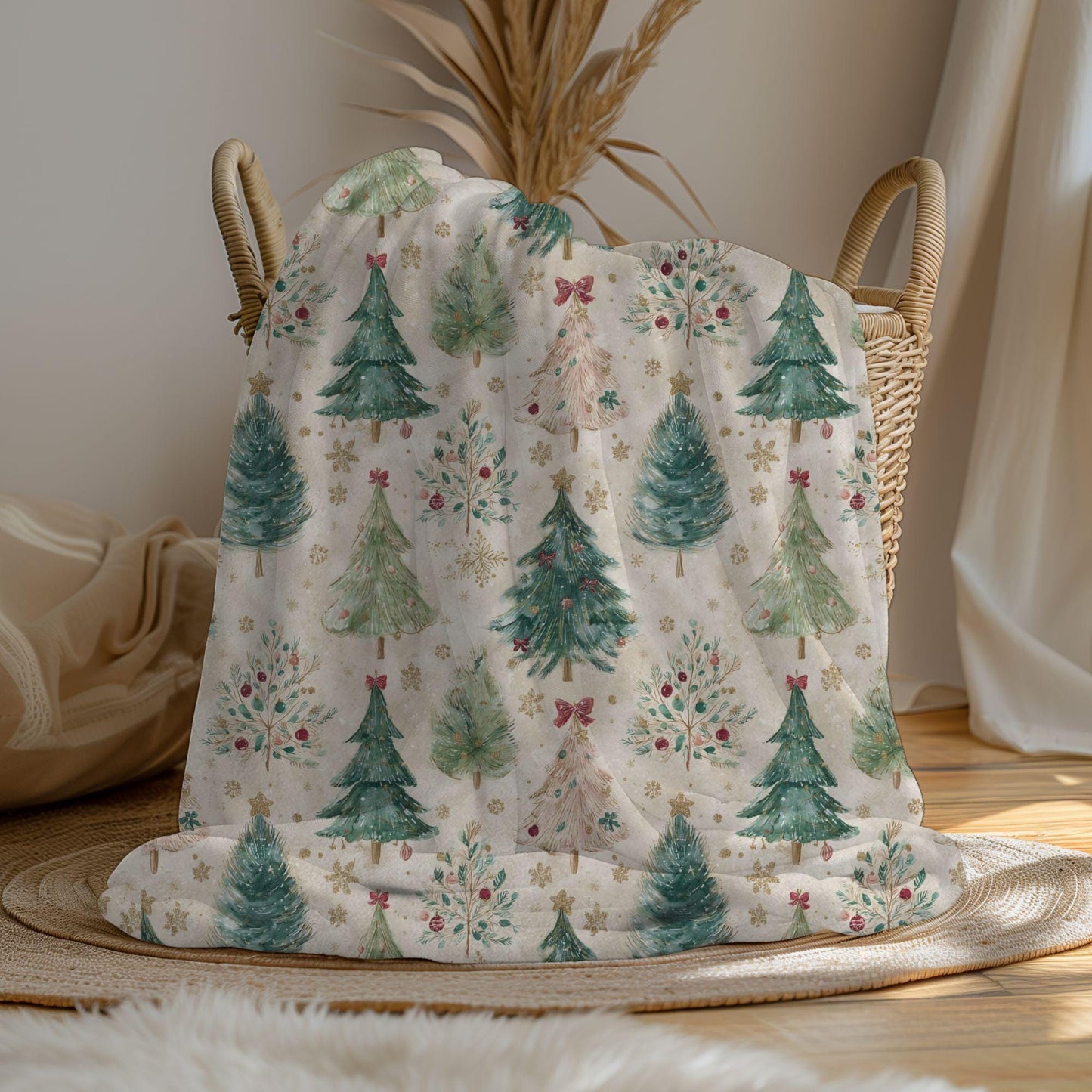 Christmas Tree Fleece Blanket Soft Holiday Throw, Christmas Tree with Bows Home Decor Coquette Minky Fleece Family Gift Ideas for Coworkers
