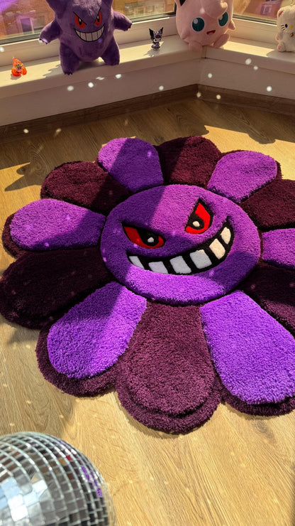 Evil Flower Gengar Puffy Tufted Rug – Custom Handmade 3D Carpet, Fluffy Kawaii Goth Decor, Creepy-Cute Rug for Bedroom size 3 x 3 ft