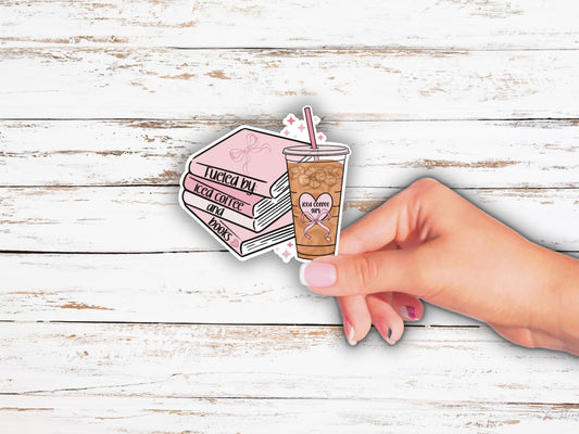 Fueled by Iced Coffee and Books Sticker- Laptop Sticker- Waterbottle sticker- Cute Bookish Sticker- Girly Kindle Sticker- Unique Gift