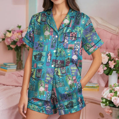 Halloween Haunted Mansion Pajamas Set, Haunted Mansion T-Shirt, Hitchhiking Ghosts Pajamas, This Is My Haunted Mansion Watching Shirt