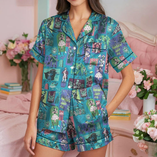 Halloween Haunted Mansion Pajamas Set, Haunted Mansion T-Shirt, Hitchhiking Ghosts Pajamas, This Is My Haunted Mansion Watching Shirt