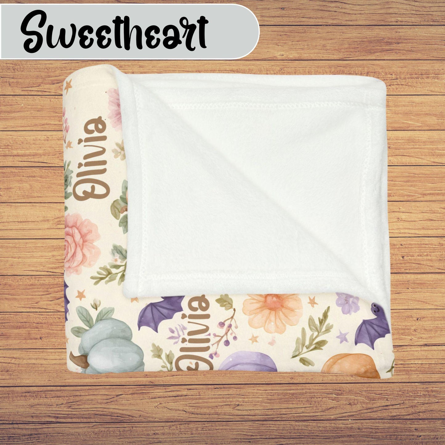 Custom Halloween Ghost Blanket, Personalized Spooky Fall Floral Throw, Bat Pumpkin Kid's Adult Blanket, Kawaii Name on Blanket Gift for Her