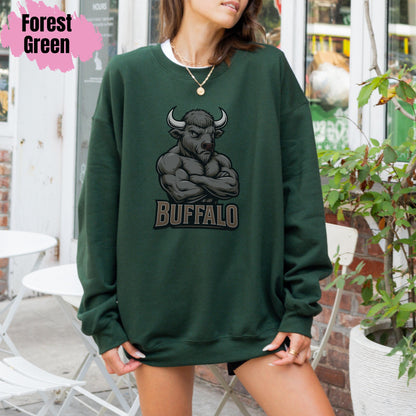 Graphic Buffalo Mascot Football Sweatshirt, Game Day Gift Shirt, Buffalo Football Fan Tee, Retro Buffalo Team Shirt, Sport Mascot Gifts
